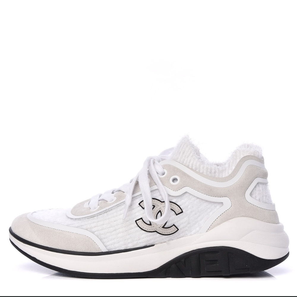 CHANEL Suede Calfskin Knit Sneakers